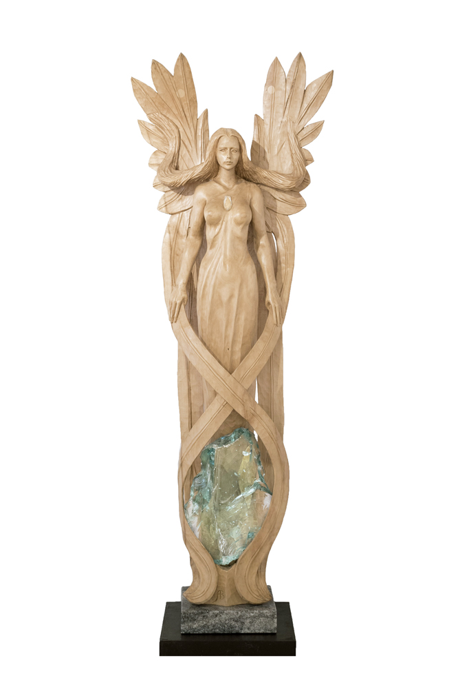 wooden sculpture angel glass pretty woman wings