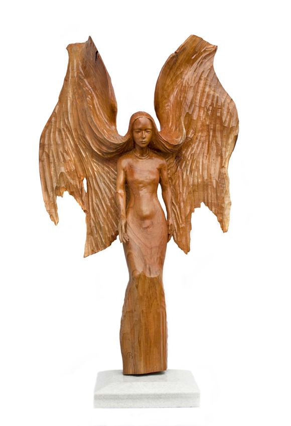 beautiful young woman angel cherry tree wood sculpture rzezba aniol czeresnia