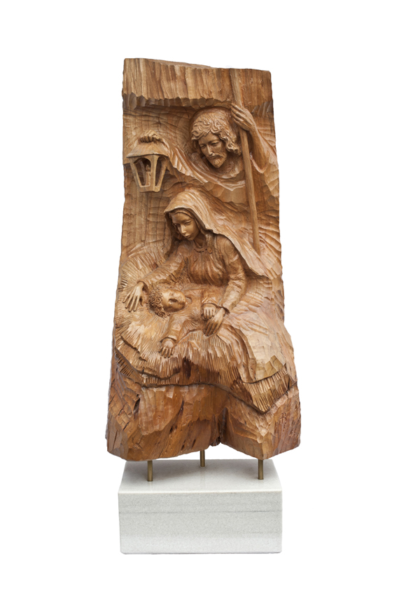 nativity scene sculpture walnut tree wood holy family christmas interior design