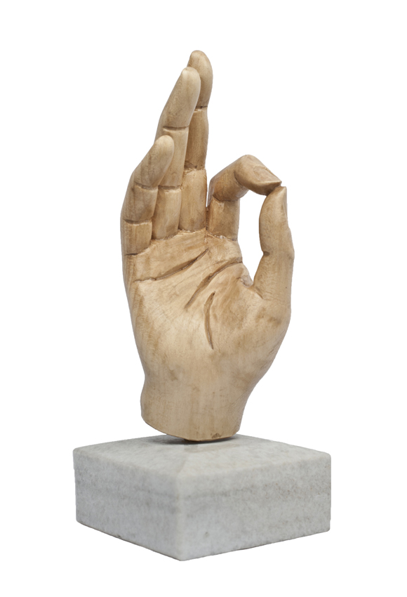 mudra gesture wooden sculpture granite base interior design