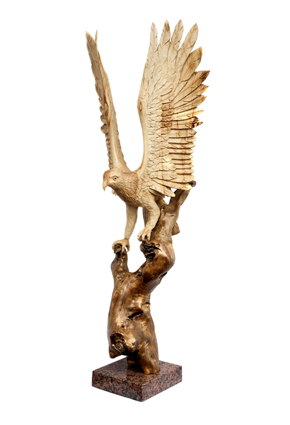 big wooden sculpture bird natural size osprey wings