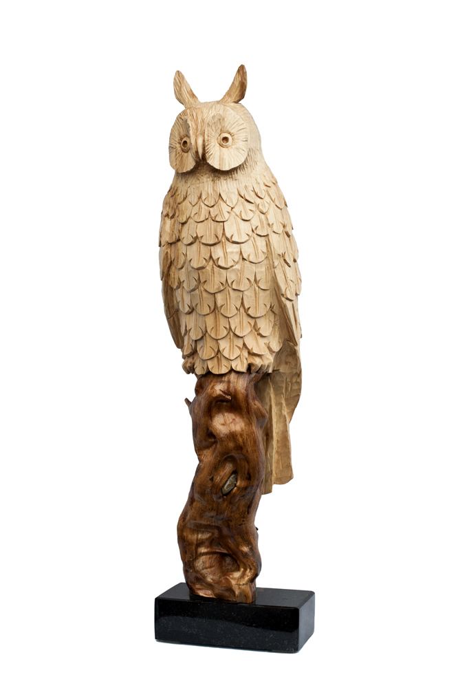 animal long-eared owl bird sculpture lime tree wood